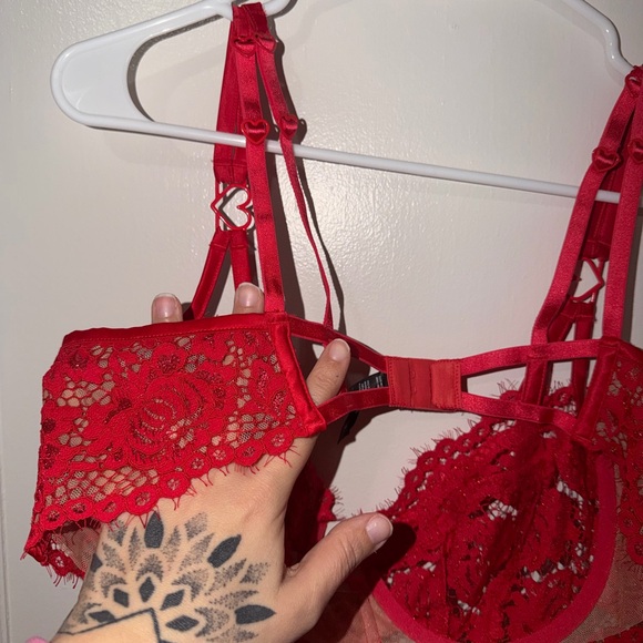 For Love and Lemons Rose Rosa Red Heart Lace Bra XL - Picture 14 of 15